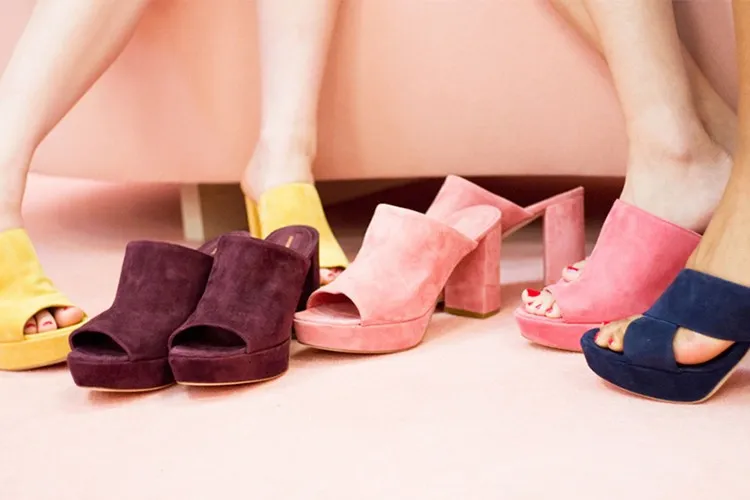 2018 Fashion Week Celebrity Women s Pink Suede Leather Platform Slides Peep Toe Chunky Heel Mules Slip On Sandals Summer Shoes