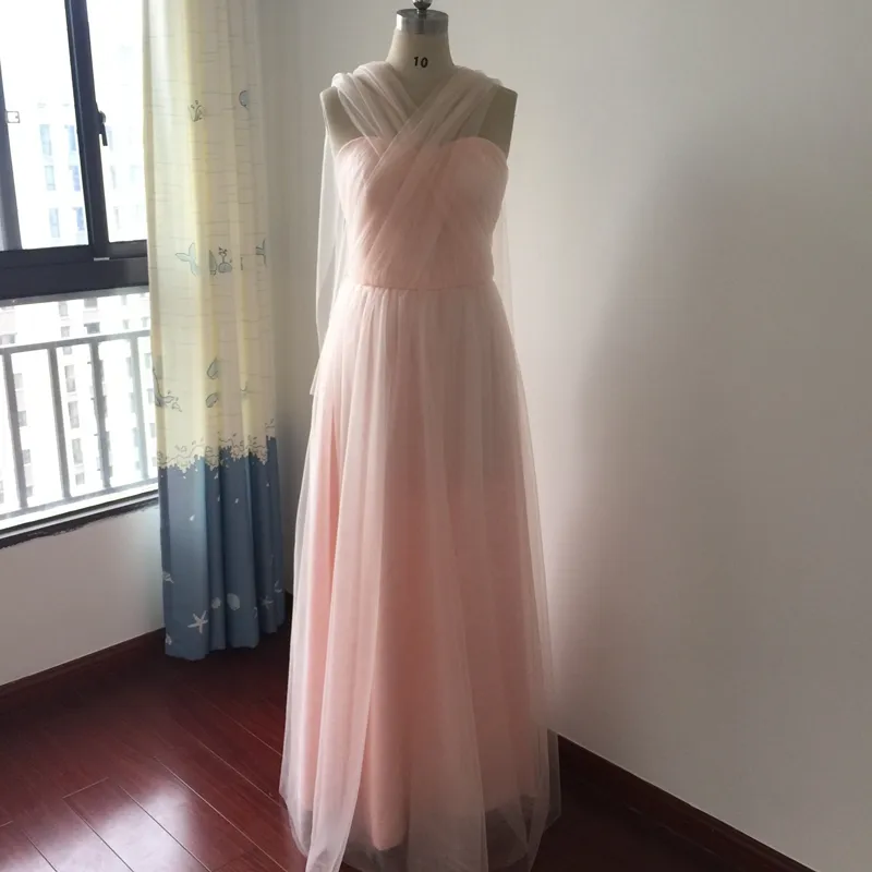blush pink multiway bridesmaid dresses Blush Pink Multiway Bridesmaid Dresses Spaghetti Straps V-Neck Ruched Floor  Length Stretch Satin Bridesmaid Dress With Slit main image 1