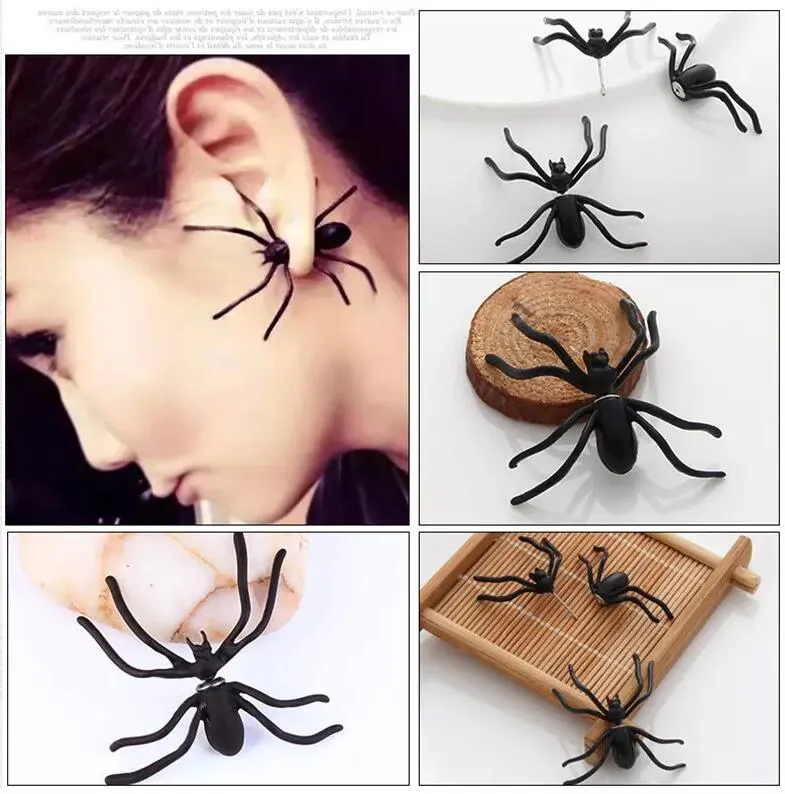 Hot Sale Halloween Svart Stereoskopisk Spider Charm Öron Stud Piercing Örhängen för Kvinnor Flickor Steampunk Smycken Gåvor