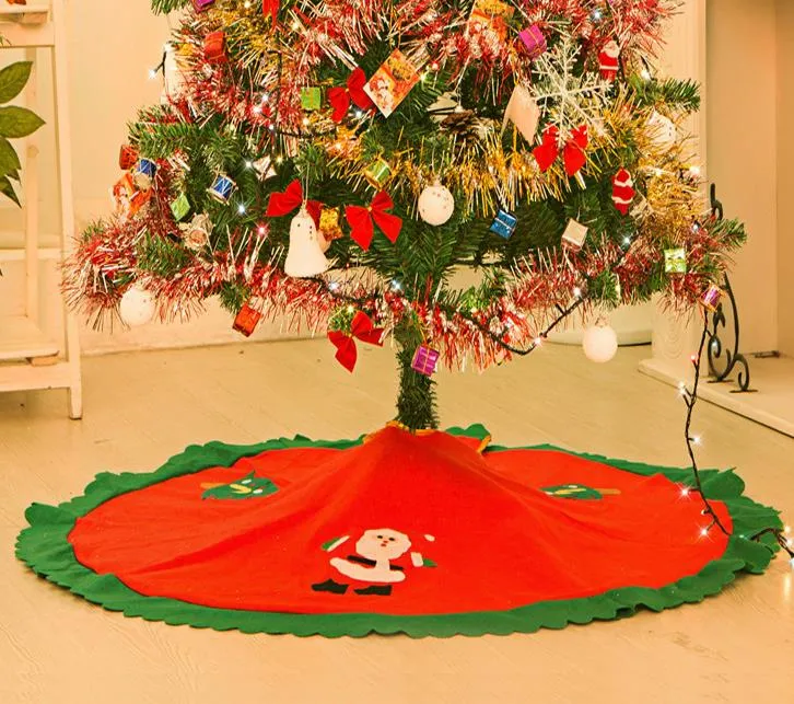 サンタクロースツリースカートクリスマスツリー飾りスカートビンテージ不織布漫画エプロン35.4 ''お祝いパーティーの装飾品を供給赤