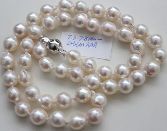 9-10 мм натуральное белое жемчужное ожерелье 18 дюймов 925 Серебряная застежка