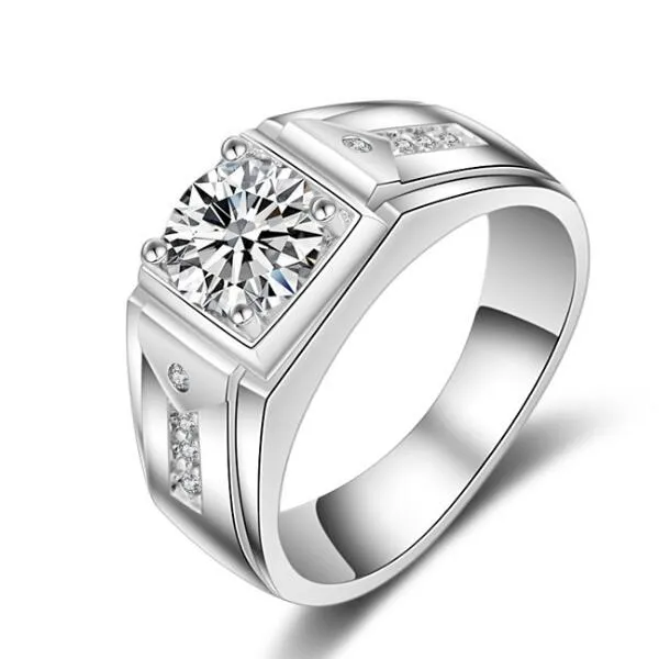 1 Anel de Noivado de Casamento com Diamante Sintético Genuíno SONA 25CT para Homens e Mulheres Prata 925 com Pedras Laterais262f