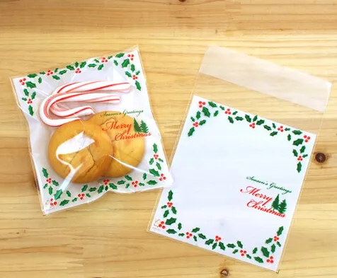화이트 크리스마스 꽃 디자인 자기 접착제 인감 스낵 백 / 사랑스러운 비스킷 빵 쿠키 선물 가방 10x11 + 4cm 봉투