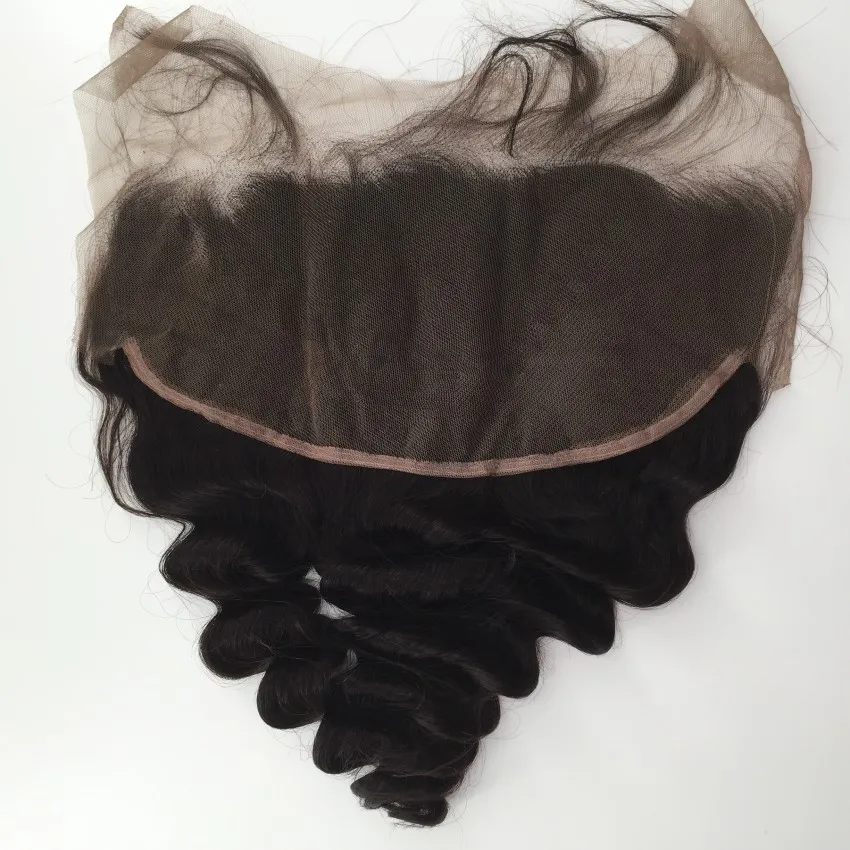 Ear-to Ear European spetsens frontal stängning med babyhår 13x6 "Topp InterloveHair Loose Curly 10-20-tums Natural Color Density 130%