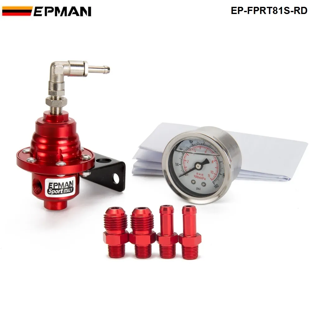 Epman Sport Type S Regulador de presión de combustible ajustable FPR Universal JDM Turbo + Calibrador líquido 0-160 PSI EP-FPRT81S