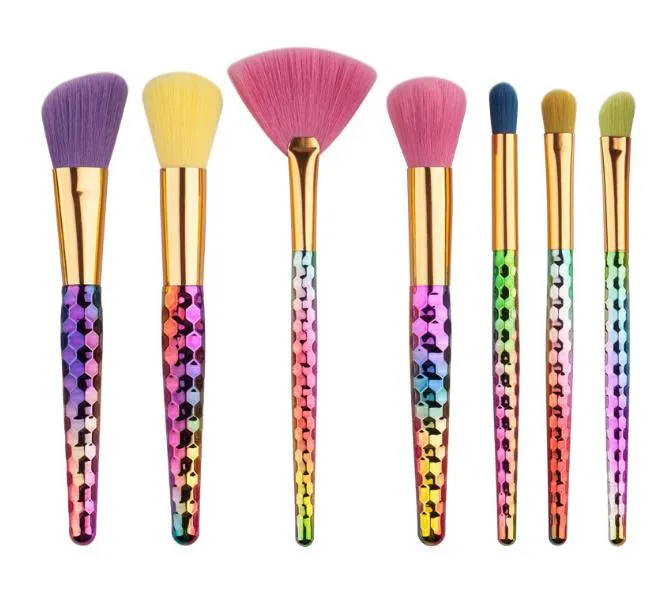 Sereia Blending Pincel de Maquiagem Define 3D Flor Fundação Escova Cosmética Kit Escova de Diamante Tópico Cosméticos Make Up Rainbow Brushes Set
