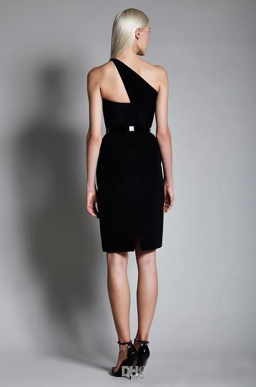 2020 One Shoulder Knee Length One Shoulder occasion dress with Sash and Zipper Back - Black Satin Party Gown for Women (Customizable) 2020 One Shoulder Knee Length One Shoulder occasion dress with Sash and Zipper Back - Black Satin Party Gown for Women (Customizable)
