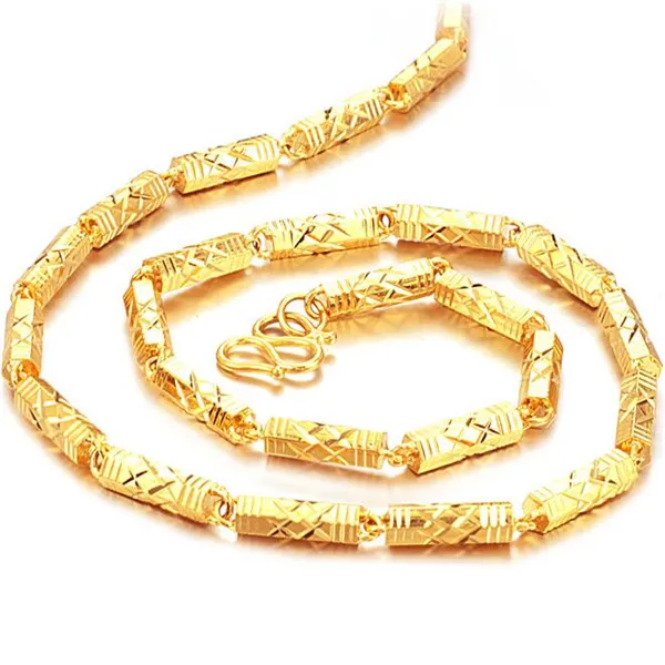 Fine Necklace JEWELLERY 24K Gold plated Pendant Link chain steel bamboo Gift For cool men FREE SHIPPING