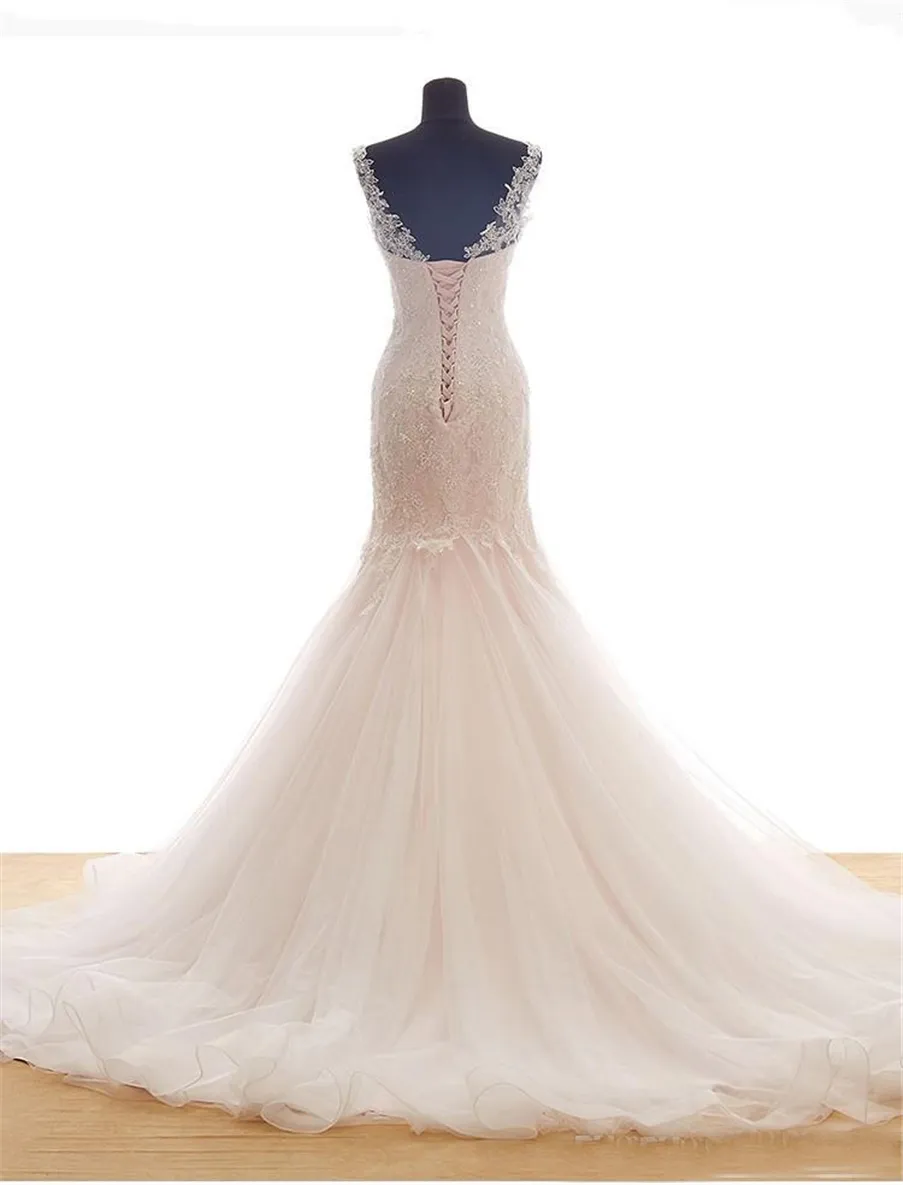Słodkie sukienki ślubne koraliki Tiulle Sheer Secon Vintage Suknie ślubne Seksowne suknie ślubne koronkowe syrenę