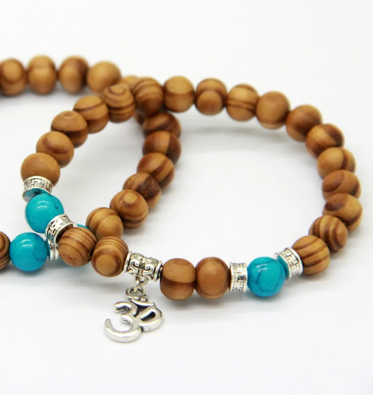 Neue Produkte Ganze Qualität 8mm Perlen Holz Perlen Fatima Hand Hamsa Günstige Armbänder Neue OM Yoga Jewelry206M
