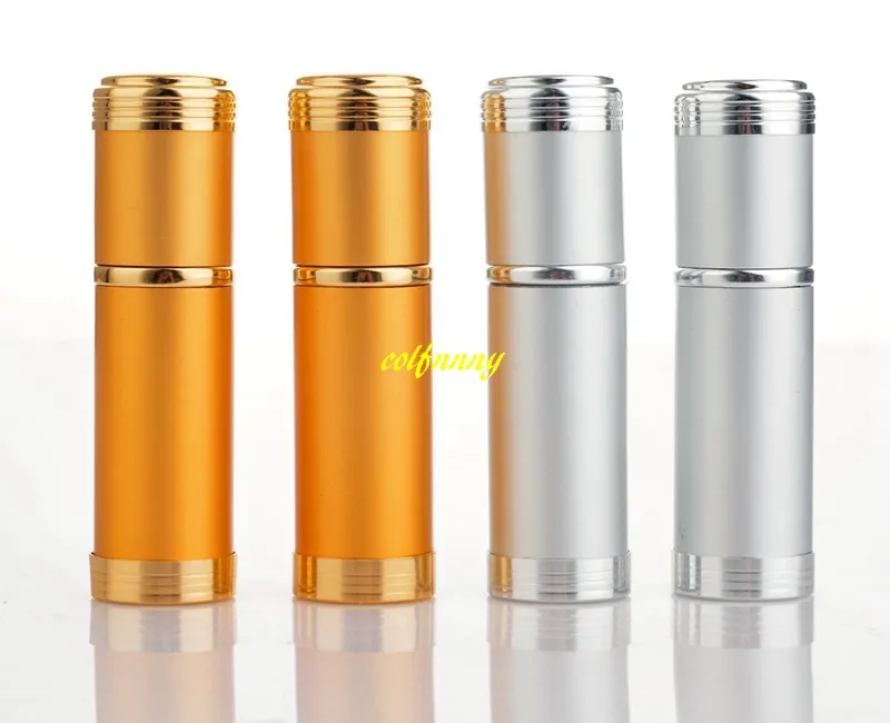 100 adet / grup Hızlı kargo 5 ml Taşınabilir Mini Parfüm Şişesi Seyahat Alüminyum Sprey Atomizer Boş şişeler altın ve gümüş renk