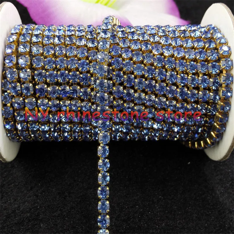 10yards roll ss16 3 8mm colorized rhinestones Crystal glass Rhinestone chain Compact Golden chain for phone cups mouse applique252R