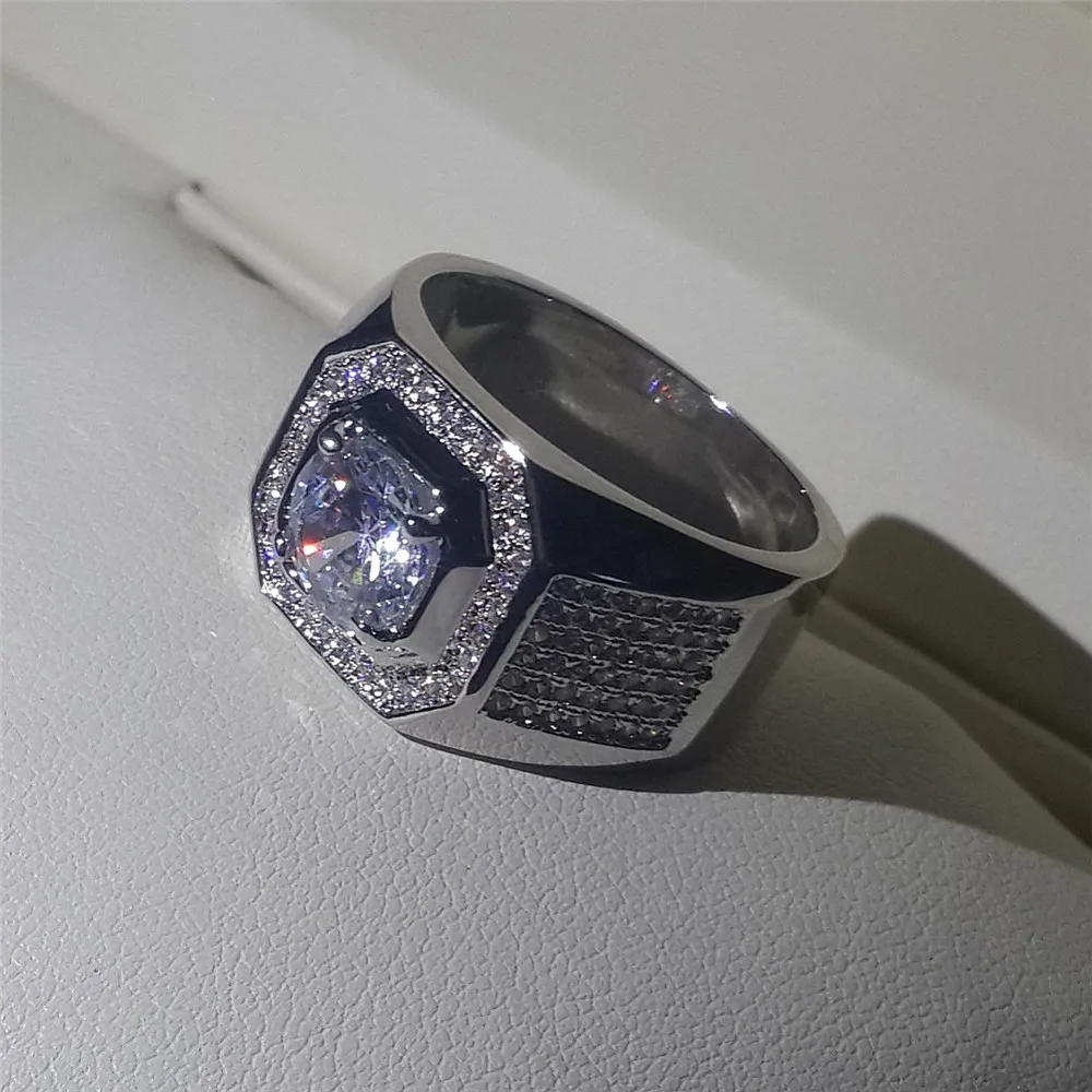 Anello in oro bianco 10KT con diamanti riempiti con pietre preziose e zirconi per uomo Gioielli vintage CZ Anel Masculino Anello con fede nuziale di fidanzamento280M