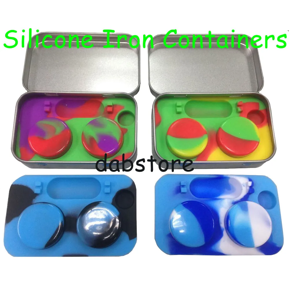 5ml silicone dab wax containers with dabber tool in one iron box ,silicone smoking pipes DHL