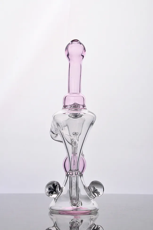 New arrival Double Recycler Bong hookahs Glass bongs water pipe with bowl oil rig Glass Shisha Color