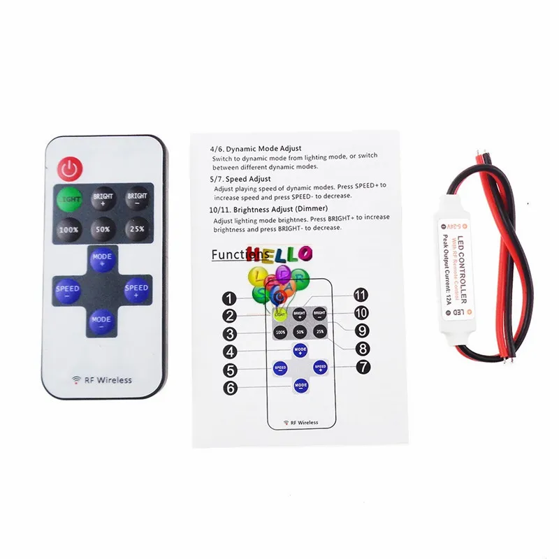 Delicate Single Color Remote Control Dimmer DC 12V 11Keys Mini Wireless RF LED Controller för LED Strip Light3117133