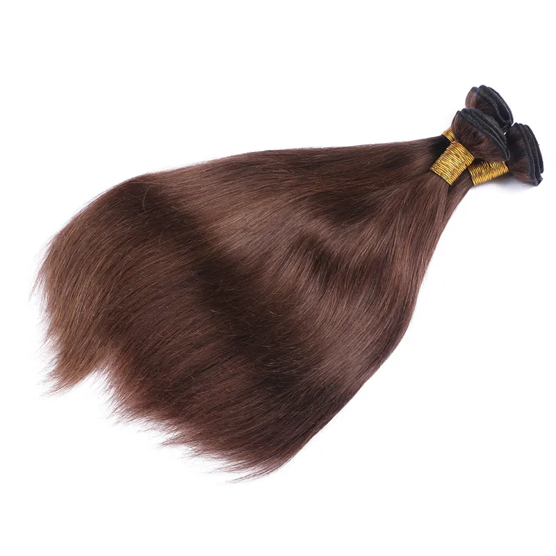 Mink Cabelo Humano Castanho Chocolate Humano Tecer Reta De Seda # 4 Castanho Escuro Feixes de Cabelo Humano Brasileiro Muito Reta Tramas Duplas