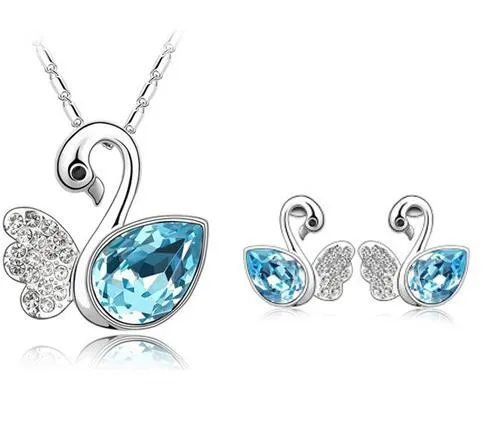 18K 화이트 골드 도금 ausrtrian crystal swan necklace earrings jewelry set 고품질 건강 웨딩 보석 세트 전체 2567242