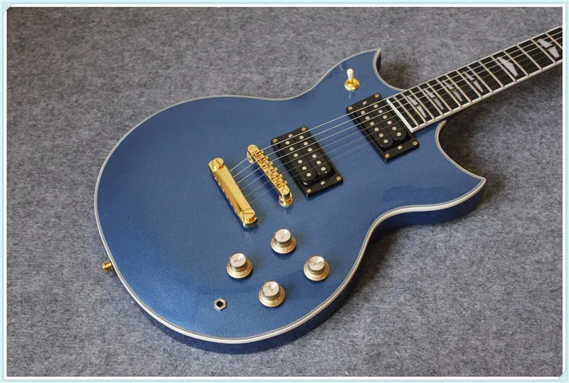 New Arrival Sparkle Metallic Blue Finish Double Cutaway SG Johnny