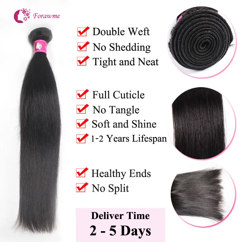 Armure de cheveux humains vierges brésiliens 3 paquets avec fermeture en soie 1B trame de cheveux raides doux avec fermetures de base en soie pour femmes noires475216962