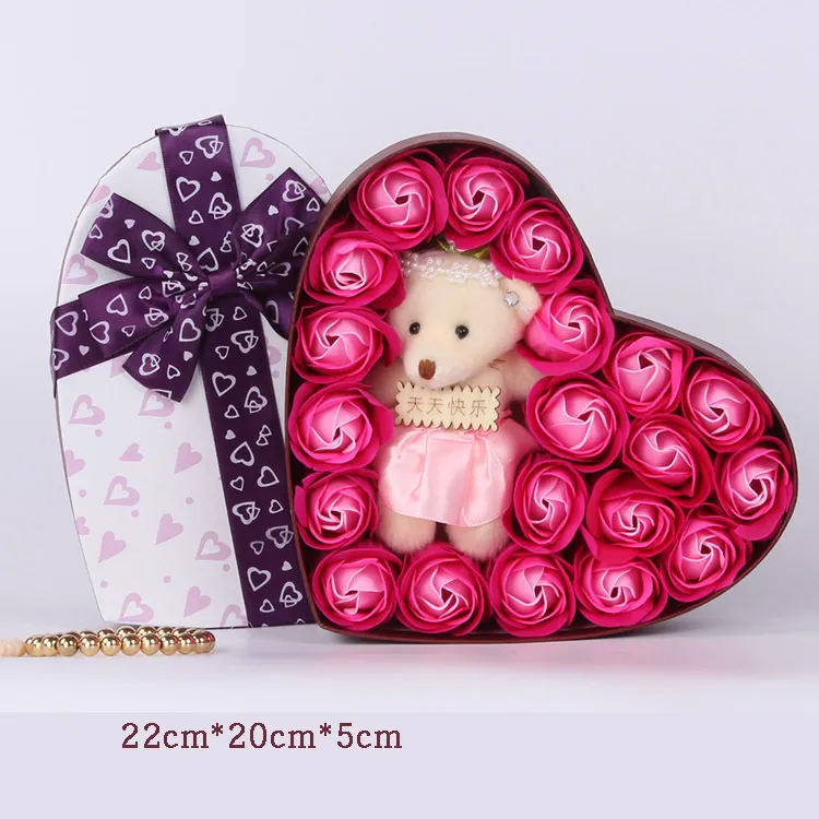 Badekörper-Herz-Rosenblütenblatt-Körperduft-Blumenseife 20 Stück mit kleinem Bären-Valentinstag-Geschenk YC2057