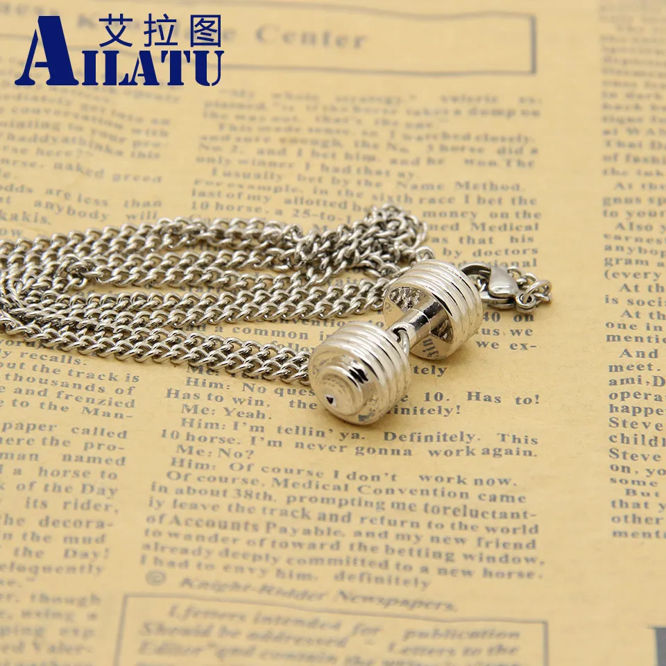 Nouveau collier d'haltères en métal en alliage chaîne en acier inoxydable collier d'haltères de mode de remise en forme, cadeau pour hommes d'haltères