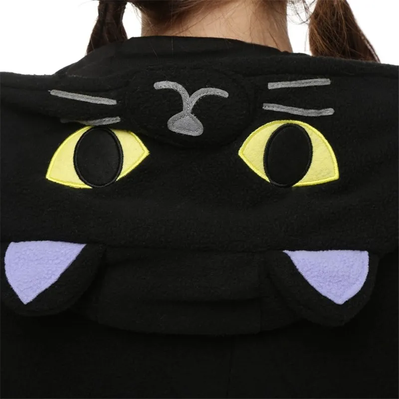 Japan Anime Cosplay Pyjama Dier Midnight Kat Kitty Night Black Cat Kitten Kigu Cosplay Kostuum Unisex Volwassen Onesie Nachtkleding Cat Jumpsuit