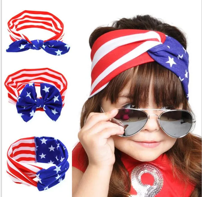 Bandiera americana baby bow band cute girl Twist Head Wrap bands Accessori capelli bambini Twisted Knot Soft Hair band Fasce capelli Bandane