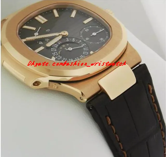 豪華な時計ファッションニュー5712R001ブラックダイヤル18Kローズゴールドブラックレザーブレスレット40 5mmオートマチックメンウォッチwristwatch3289