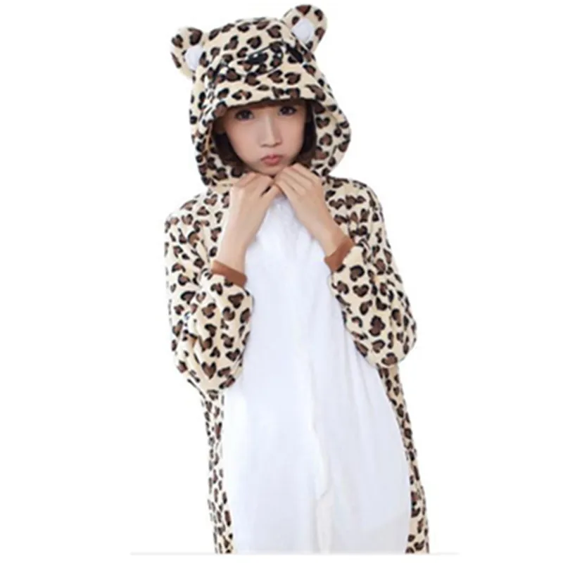 Leopard Bear Onesies Unisex Dorośli Piżamy Zwierząt Flanel Hoodie Cosplay Costume Kombinezon Panda Piżamy Piżamy Piżamy Domowe Ubrania Kombinezon