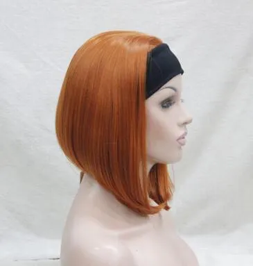 Charming beautiful fashion new Cute orange brown 34 wig with headband short straight synthetic women039 half wig5123095