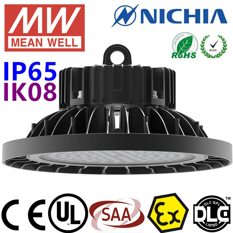 إضاءة LED عالية خليج الخفيفة الصناعية 100/150 / 200W UFO شكل دائري نيتشيا 3030 الصمام رقاقة MeanWell سائق UL CUL CB SAA