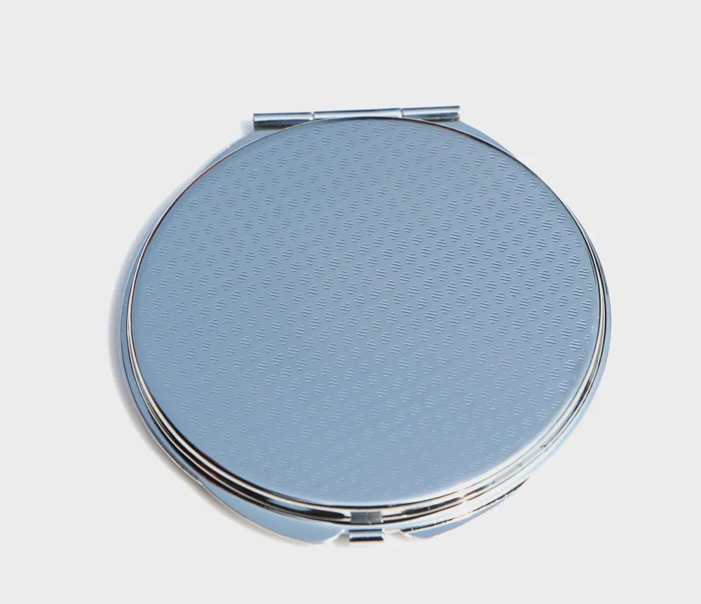 Caja del espejo de 75 mm en blanco espejos compactos de plata cosmético del bolsillo de DIY Personalizar Grabado # 18122-1