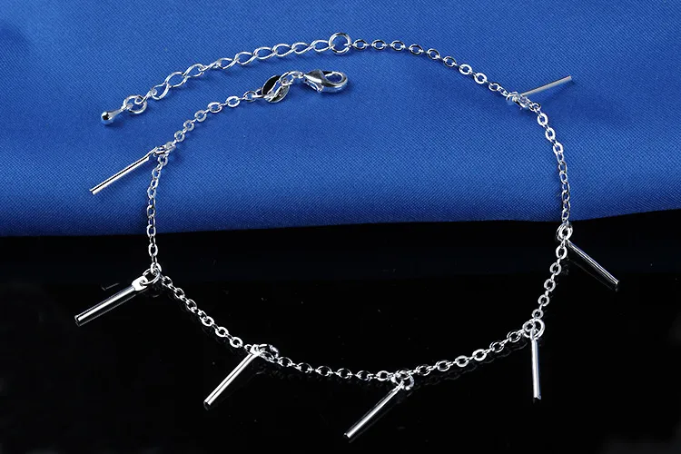 Retail 925 Sterling Silver Anklet Unique Nice Sexy Simple Pärlor Silver Chain Anklet Ankel Foot Smycken