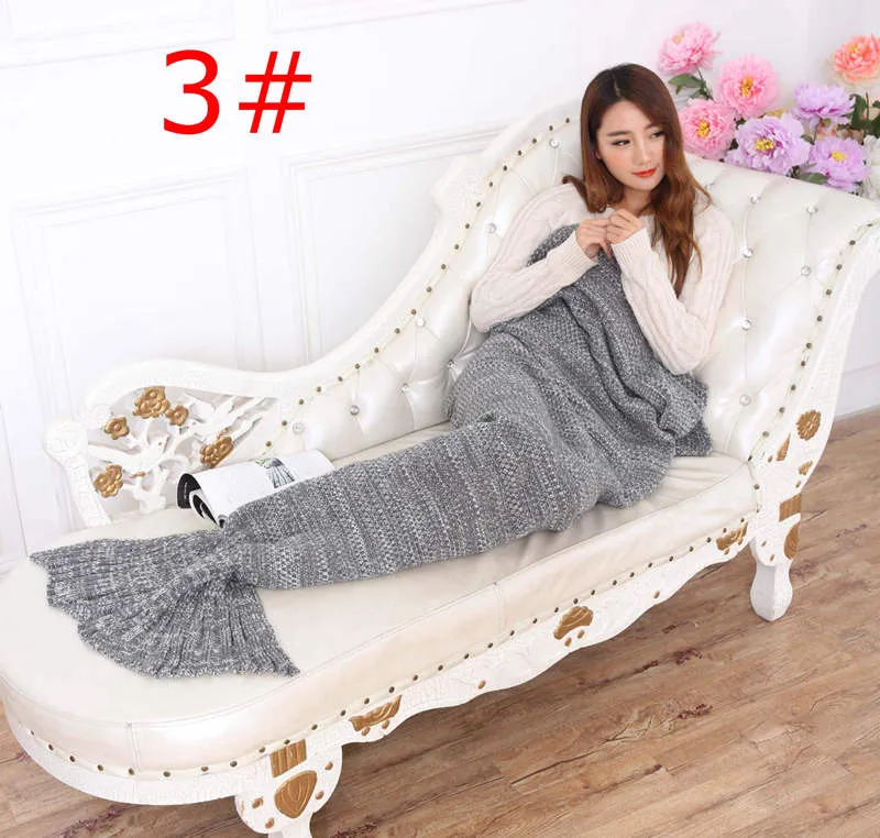 195 x 90cm人魚のテール毛布スーパーソフトハンドかぎ針編みの漫画女性ソファ毛布の空調毛布の編み物毛布7色