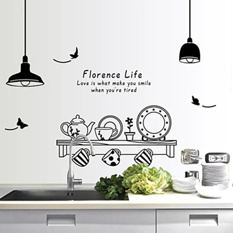Kitchen Utensils Butterfly Letter Removable Wall Stickers Art Decals Mural DIY Wallpaper for Room Decal Home Decoration