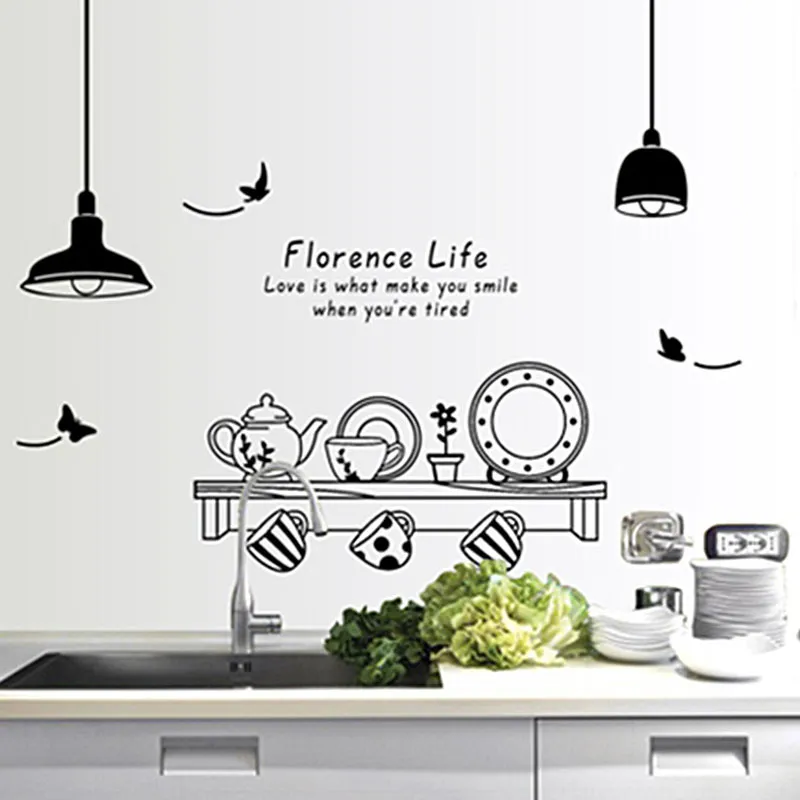 Ustensiles de cuisine papillon lettre amovible Stickers muraux Art Stickers Mural papier peint bricolage pour chambre décalcomanie décoration de la maison