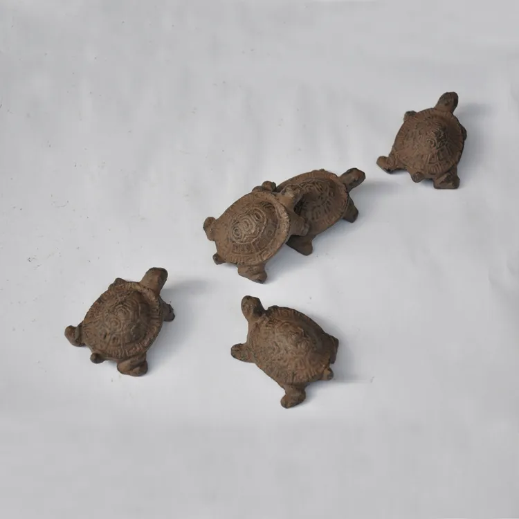 10 조각 미니 작은 주철 거북이 소박한 금속 거북 입상의 동상 종이 무게 홈 정원 마당 잔디 장식 장식품 동물