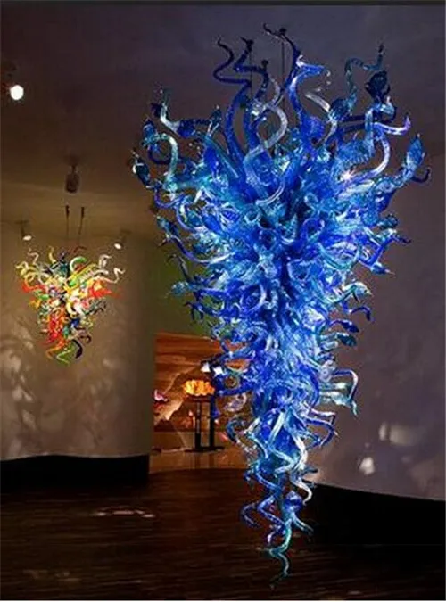 Duży i Blue Murano Glass Chandelier China Factory-Outlet Ręcznie Dmuchane Szkło Wystrój Hotel Popularne żyrandole sufitowe Lampy wiszące