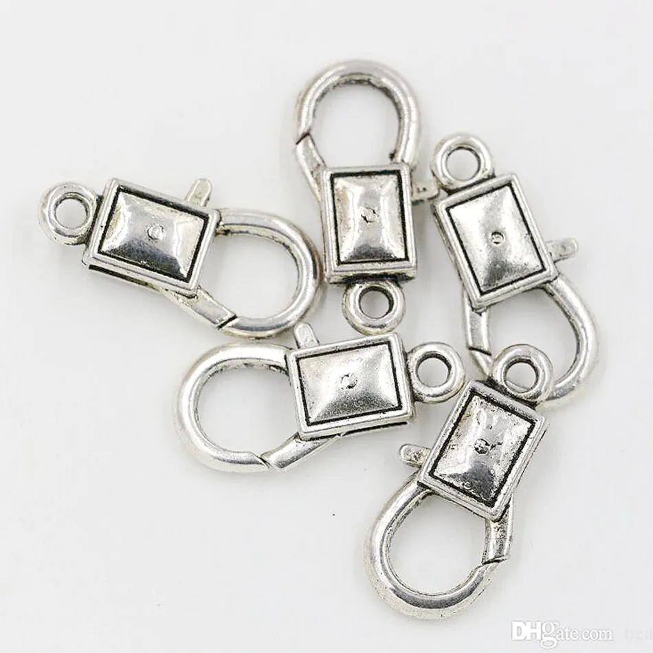 100st / Massor Ny antikvitet Silver Alloy Fancy Hummer Clasps Connector för smycken gör armband Halsband DIY Tillbehör 27.5x14mm