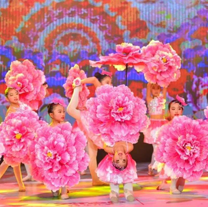 70 cm Retro Çin Şakayık Çiçek Şemsiye Çocuklar Çocuklar Için Sahne Dans Performans Sahne Düğün Dekorasyon Fotoğraf Fantezi Elbise Şemsiye