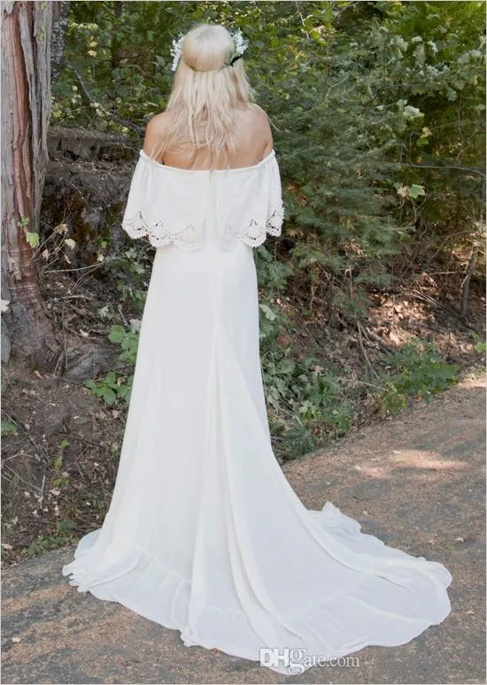 Romantic Boho Country Forest Wedding Dresses Chiffon Lace Wedding Gown Simple Bohemian Bridal Dress Off Shoulder Bridal Gowns Customize