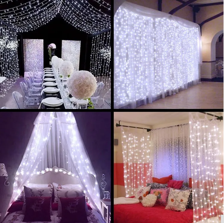 4 5M x 3M 300 LED Wedding Light ghiacciolo Luce natalizia LED String Fairy Light Ghirlanda Festa di compleanno Decorazioni per tende da giardino fo208a