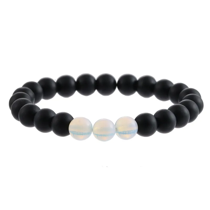 8mm Natural Pedra Preta Strands Beads Elastic Charm Braceletes Festa Clube Decoração Para Homens Mulheres Jóias