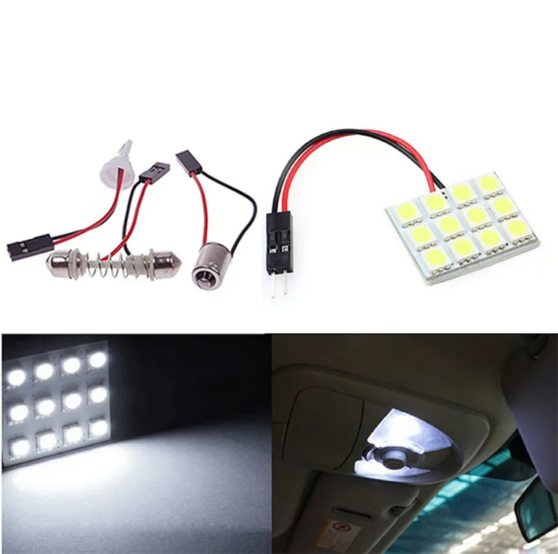 200SET / LOT 순수한 흰색 125050 SMD LED 자동차 조명 패널 T10 돔 전구 BA9S 어댑터 DC 12V 무료 배송