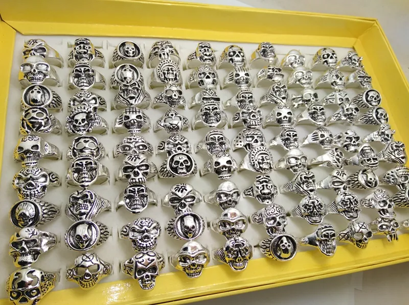 Wholesale bulk lot 100pcs Styles Top Mix Skull Rings Skeleton Jewelry Men's Gift Party Favor Men Biker Rings man jewelry BRAND NEW