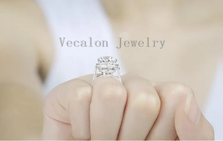 Vecalon 2016 브랜드 디자인 여성 크라운 반지 5ct 시뮬레이션 다이아몬드 Cz 925 스털링 실버 약혼 웨딩 밴드 반지 여성을위한