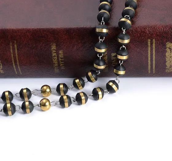 Collana a catena del rosario di nuova moda di alta qualità Collana in acciaio inossidabile 316L con perline religiose in oro crocifisso con ciondolo a forma di croce