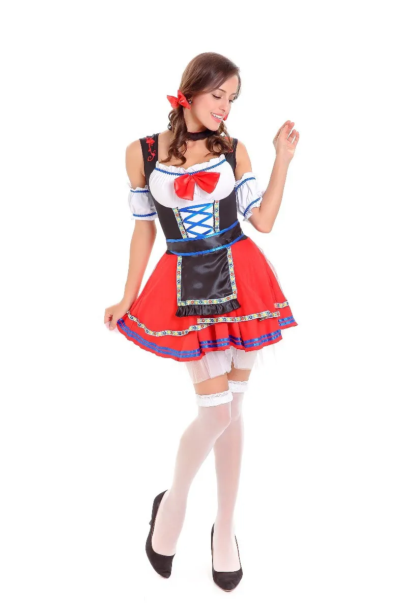 Женщины Halloween Maid Косплей Немецкий Beer Girl Октоберфест платье Sexy баварский стиль Мини Пачка платье