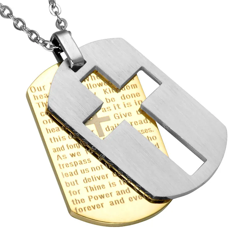Men's Steel Lord's Prayer & Cross Dog Tag Necklace
